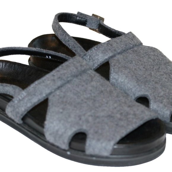 $450 39 9 Women's LUXURY ENFOLD Gray JAPAN wool LEATHER sandals flats shoes mint - Picture 1 of 13